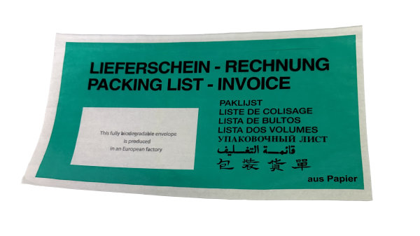 1000 Papier-Lieferscheintaschen Din lang mit Aufdruck 23,5 x 13,5 cm